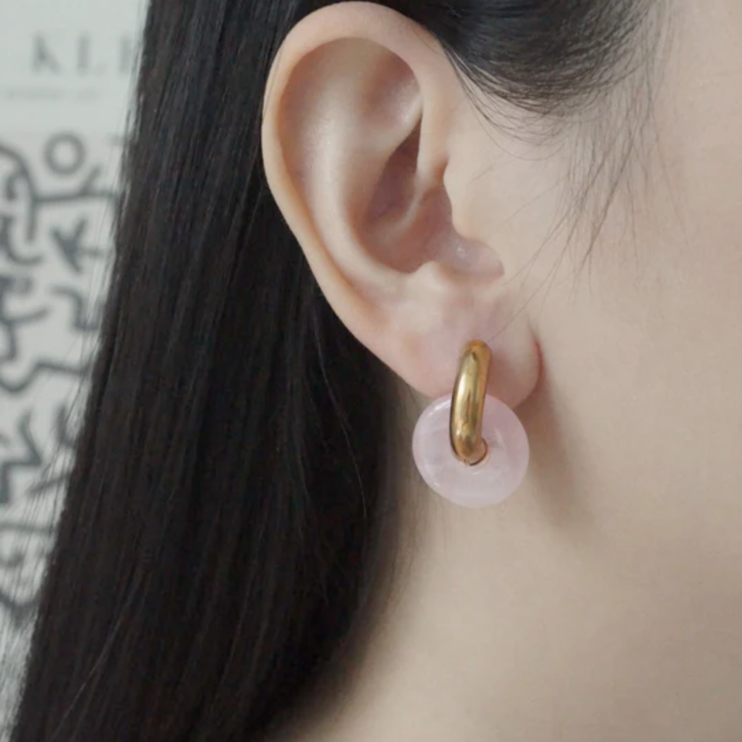Donut Hoop Ohrringe - Rose Quartz