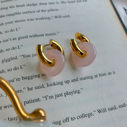 Donut Hoop Ohrringe - Rose Quartz