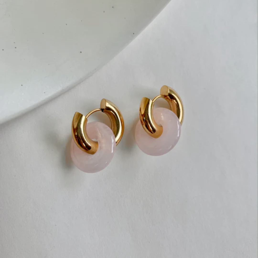 Donut Hoop Ohrringe - Rose Quartz