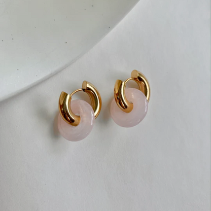 Donut Hoop Ohrringe - Rose Quartz